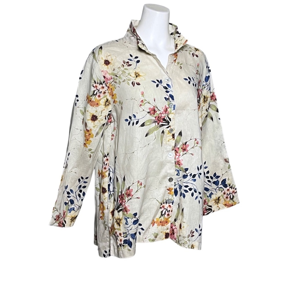 John Mark Wire Collar Tunic Multicolor Roll up Sleeve Women XL Artist 100% Linen - Picture 3 of 10